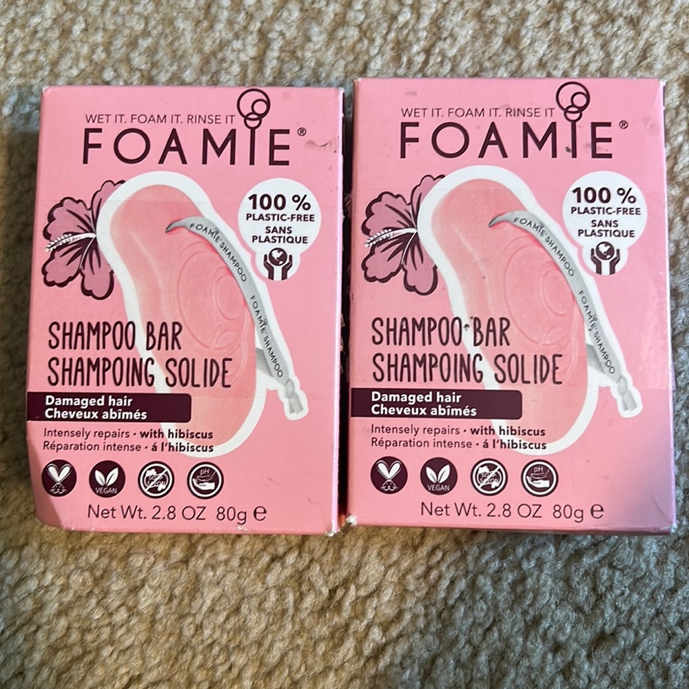 FOAMIE Hibiskiss SHAMPOO BAR FOR Damaged HAIR 2.8 oz Made in the UK. 2 pack
